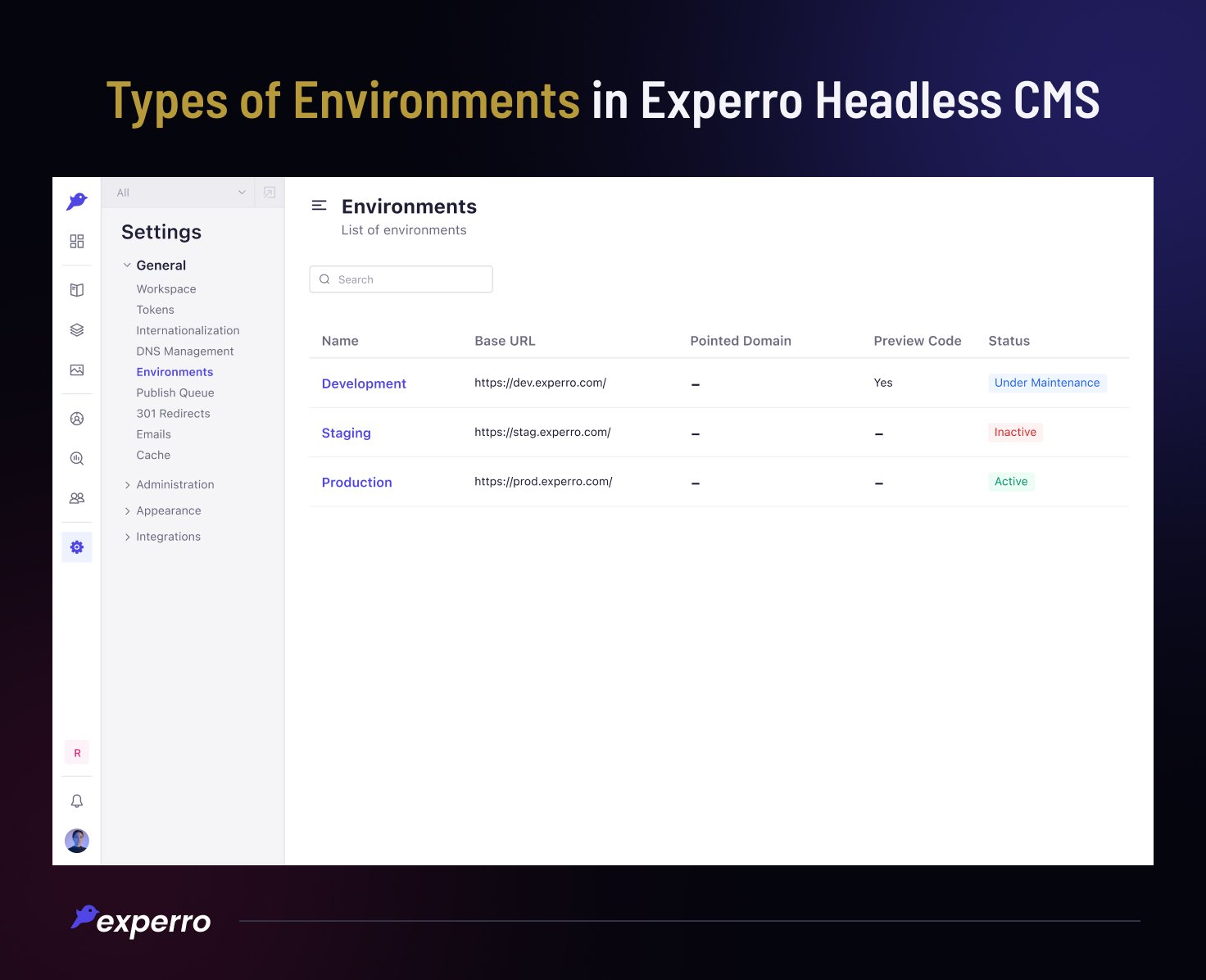 Environments in Experro Headless CMS